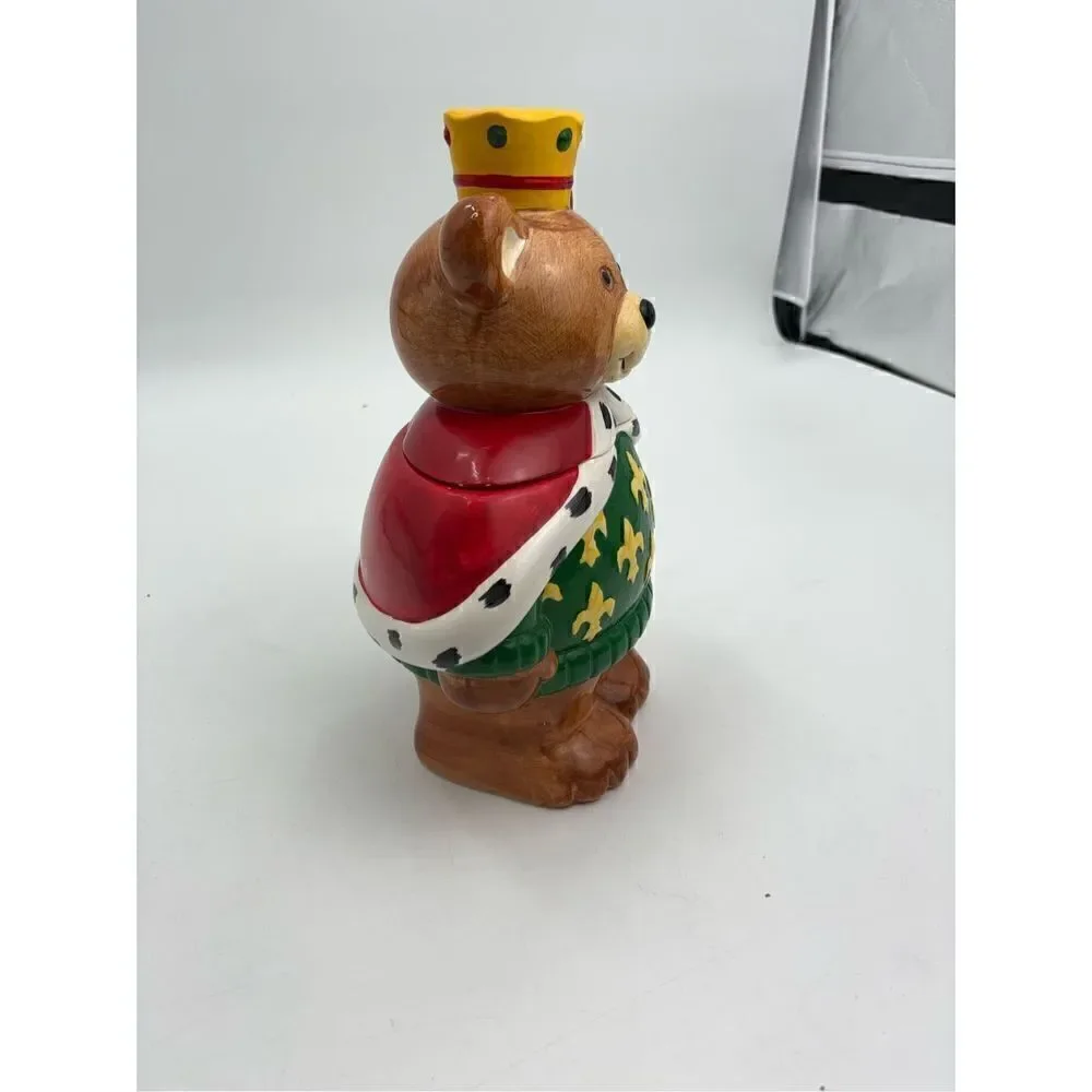 Neiman Marcus Christmas Cookie Jar Teddy Bear King Crown 1994 Hand Painted